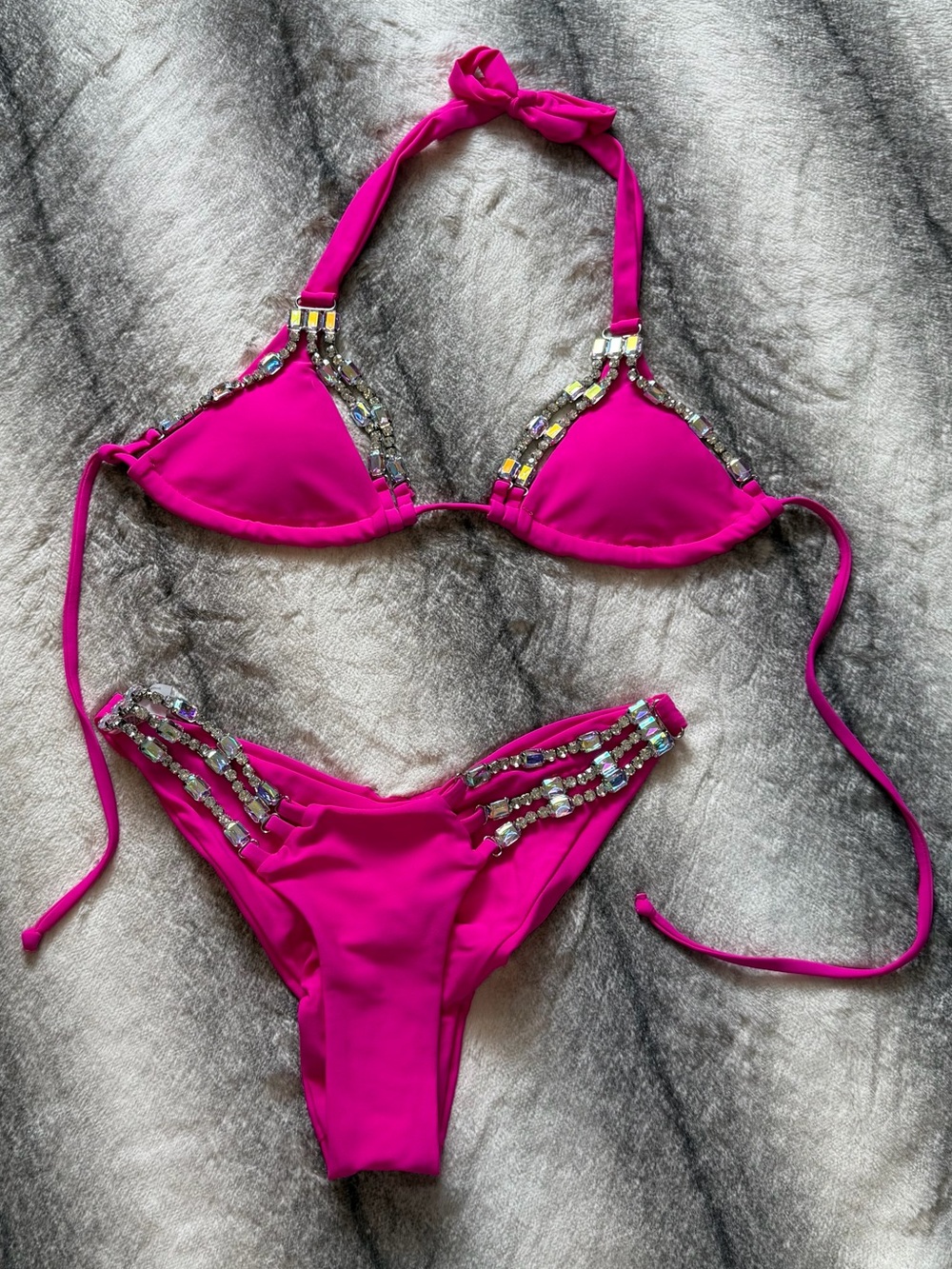 SHEIN Fuchsia Crystal-Embellished Triangle Bikini